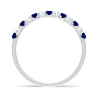 Okrugli stvoreni plavi safir i moissanitni poluvremeni prsten, ženski zlatni prsten, 14k bijelo zlato,