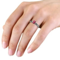 Rhodolite Garnet 7x smaragdni rez Scing Solitaire zaručnički prsten 0. Carat 14k bijelo zlato.Size 7.5