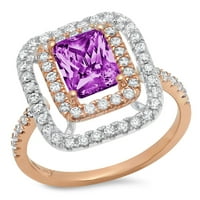 2. CT sjajan smaragdni rez prozirni dijamant 18k ružičasto bijelo zlato halo pasijans sa accentima prsten