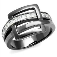 Alamode TK2690- Ženski IP svijetlo crnog prstena od nehrđajućeg čelika sa AAA CRT CZ-a CLEAR - Veličina