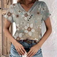 Koaiezne casual v izrez kratki rukav majica nagnuta cvjetna gumba vrhunske majice bluze