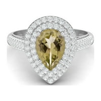 3. CTW limunski kvarcni draguljski sterling srebrni kruški oblik halo žene vjenčani prsten