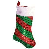 Sequin Dot Striped Fau Fur 17 Božićne čarape, crvena zelena bijela