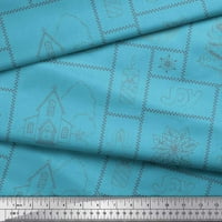 Soimoi Blue Rayon Crepe tkanina božićna tema Party Thersed craft tkanina sa dvorištem širom