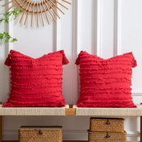 Rush Boho Backi jastuk navlake: set kvadratnog božićnog crvenog prugastog jacquard pamučnog platnenog