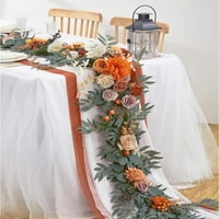 Eukaliptusni vijenac sa cvijećem 6,9ft, trkač stola s umjetnim cvijećem ručno izrađenim vjenčanim dušicama