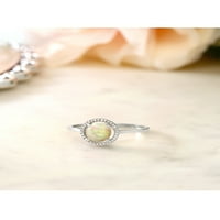 Gem Stone King 0. CT Okrugli Cabochon Bijeli etiopski Opal bijeli dijamant 10k bijeli zlatni prsten