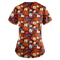 HHEI_K Ženske majice Personalizirani slatki ispis Kratki rukav V-izrez Top radne uniforme Džepne vrhove