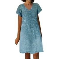 Ljetna haljina modne žene Ljeto tiskanje kauzal V-izrez kratki rukav mini haljina plus veličina haljina