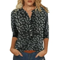 Žene ljetne vrhove modni casual cvjetni ispis bluze vrhovi rukava V izrez Tunic Top labave bluze