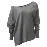Entyinea Plus Veličina majica za žene plus veličine V-izrez majice sa dugim rukavima Grey XL