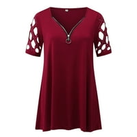 T majice za žene Trendy Jeseni patentni zatvarač gornji kolor rhinestone kratki rukav čvrsti V izrez