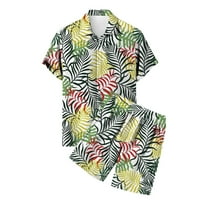 Hanas muške havajske majice kratkih rukava + kratke hlače postavljene plaže, unise casual odijelo žute