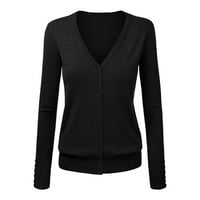 Lroplie Womens Coats Plus Veličina V-izrez jakne s dugim rukavima za ženska jakna Čvrsti vrhovi crni