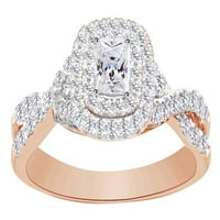 Bijeli prirodni dijamantski oblik oblika uviđaj s dvostrukim halo halo zaručni prsten u 14K ružičastog