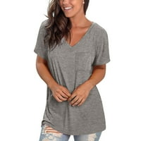 Sive majice za žensko casual comfort v-izrez čvrste džepove u boji labavi fit majica kratkih rukava