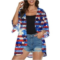 Žene 4. jula popričaju američku zastavu Ispis Kimono Lagani kardigan S-3XL