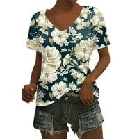 Feternsko žensko ljetno casual cvjetni print v izrez kratki rukav pulover Majica Top prevelike majice