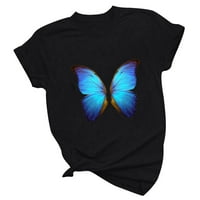 Žene ljetne majice Grafički leptir Ispis kratkih rukava Casual Bluzes Thirts Crewneck Tee Slatka vrhova