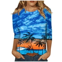 Umitay ljetne majice za plažu za žene Tri četvrtine rukava za ispis okruglih vrata pulover Top bluza