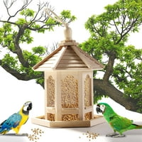 Drveni hranilac ptica visi za vrtno dvorišno ukrašavanje šesterokuta u obliku krova