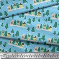 SOIMOI plava pamučna proizvodna proizvodna voirana kuća i stablo Božićni tiskani tkaninski dvorište