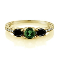 Gem Stone King 2. CT Emerald Envy Mystic Topaz Black Diamond 18K žuti pozlaćeni srebrni moissinski prsten
