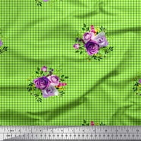 Soimoi Green Rayon tkanina od listova, umjetnička cvjetna i provjera štampana tkanina sa širokim dvorištem