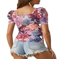 Ženski casual tropski kvadratni vrat kratkih rukava s višebojnih majica m
