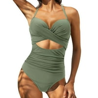 Žene V platni kostimi ruširani push up podstavljeni kupaći kostimi Halter Spaghetti remen kupaći kupaći