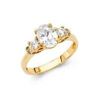 Čvrsta 14K žuta zlatna okrugla kubična cirkonija CZ zaručni prsten veličine 7,5