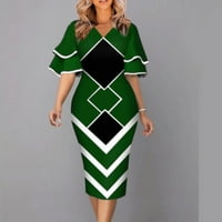 Ženska duljina koljena kratki rukav modni omotač s kratkim rukavima V-izrez ljetna haljina zelena 4xl
