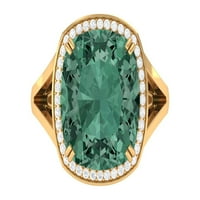 Jastuk CUT Lab Grown Green Sapphire koktel prsten sa moissitnim halo, 14k žutom zlatom, SAD 12.50