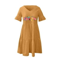 Sunkes for Women Flowy Ljetna haljina za ženska haljina za sunčanje Redovni kratki rukav cvjetni žuti