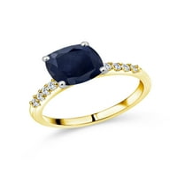 Gem Stone King 3. CT Blue Sapphire G H Grown Diamond 10k žuti zlatni prsten sa bijelim zlatnim zupčanjima