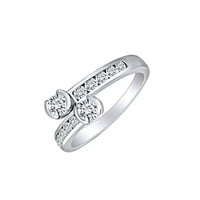 Carat Okrugli oblik Bijeli prirodni dijamant Dva kamenog obilaska zaručni prsten 14K čvrsta bijela zlatna