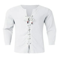 Colisha Muške košulje dugih rukava Tors Tunika Košulja Gravni odmor V izrez Blouse White M