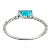 1. CTW Aquamarinski prsten sa dijamantima 14k bijela zlatna filigranska princeza