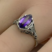 Art Deco Style Sterling Silver Marquise Lab-Craven Amethyst prsten 802Z