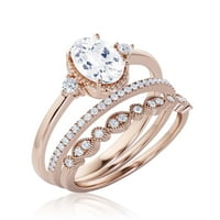 Prekrasan Boho i hipi 2. Karat Ovalni rez dijamantski prsten za angažman, vjenčani prsten, dva podudarna