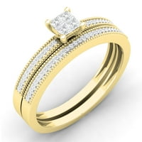 0. Carat 14k žuta zlatna princeza i okrugla rezani bijeli dijamantski ženski zaručni prsten s odgovarajućim