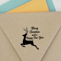 Printtoo Okruglo samo tinte Merry Božić i sretna Novogodišnja gumena žig Reindeer Stamper-crna