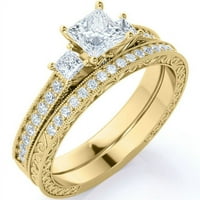 1.25CT Princeza i okrugli rez Moissine 10k žuti zlatni vintage tri kameni prsten za žene za poklone