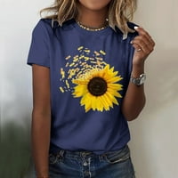 Ženski klasični suncokret cvjetni pamuk kratki rukav posada izrezala je labava majica jednostavna odjeća
