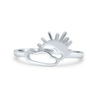 Atraktivno sunce i oblak običan fascinantni oksidirani prstens bend Sterling srebrne veličine 4