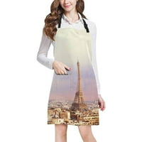 Sunset Eiffelov toranj i europski Pariz City Home Kuhinjska pregača za žene muškarci sa džepovima, Unizno