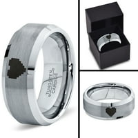 Tungsten Gamer Heart Band prsten za muškarce Žene Udobne fit sivo ošišane ivice brušene polirane veličine