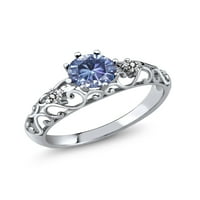 Gem Stone King Sterling Silver Ring Okrugli Perzijski plavi Moissinite Diamond