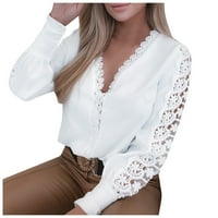 Ženski vrhovi bijela sloj košulja Žene Žene Lapel Top bluza Dugi rukav V-izrez Cjepavanje od čipke Ženske