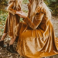 Žene djevojke jesenski zimski dugi rukav baršun ruffle Porodica podudaranje midi haljina
